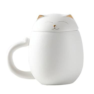 Imagem de DUANMUL Caneca de gato fofa xícara de café de cerâmica com infusor e tampa, filtro para imersão de folhas soltas, porta-copos kawaii, novidade xícara de chá de chá de leite de Natal xícara de chá de