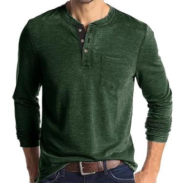Imagem de Camisetas masculinas Henley fashion manga longa Recluse Slim Fit Casual Button Moletom Outono Clássico Leve, C - verde, GG