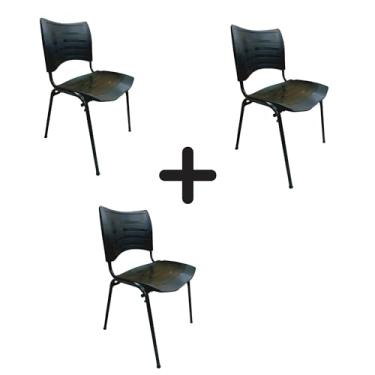 Imagem de HENVIFER, Kit 3 Cadeira Plásticas Empilhável preta escritório bar
