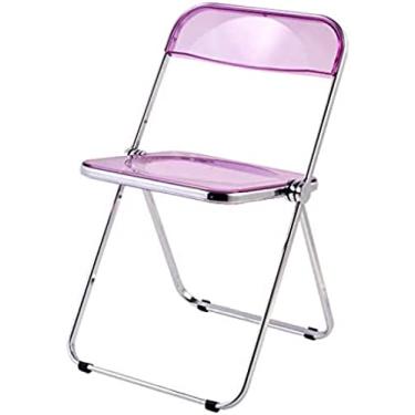 Imagem de Cadeira dobrável de acrílico transparente moderna minimalista criativa cadeira com encosto design ergonômico suporte de metal galvanizado almofada de pé antiderrapante, roxo