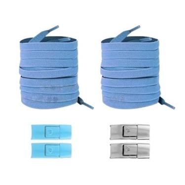 Imagem de 2 Pares De Cadarços Elásticos Para Tênis Com Trava De Pressão, Sem Necessidade De Gravata Para Adultos E Crianças, Cadarços Largos E Planos De Borracha(Sky blue)