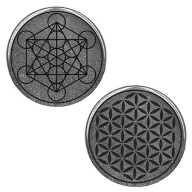 Imagem de Keled Rocks Escudo de proteção para placa celular Shungite - Metatron e flor da vida - para celular, tablet e todos os dispositivos elétricos - Sacred Univerce gravado