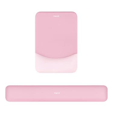 Imagem de MOSISO Suporte de descanso de pulso para mouse pad e conjunto de teclado, base antiderrapante retangular ergonômico para alívio da dor em casa/escritório e almofada de digitação fácil com tecido de