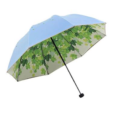 Imagem de Guarda-sol de viagem dobrável com proteção UV FPS 50+ resistente à chuva tamanho compacto parasol dobrável em bolsa verde, Azul