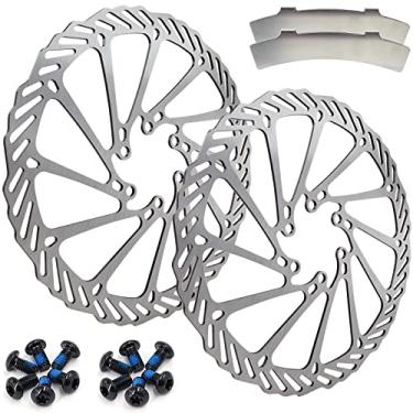 Imagem de NEPIDOVS Rotores de freio a disco de bicicleta 160/180/203 mm, conjunto de 2 peças de pastilhas de freio a disco de bicicleta, regulador de folga de freio a disco, 12 peças de parafusos para bicicleta