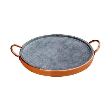 Imagem de Forma de  Pizza em Pedra Sabão com Alça de Cobre 36,0 Cm