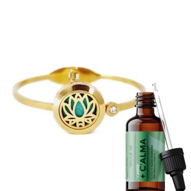 Imagem de Bracelete Difusor Flor de Lótus Dourado + Óleo Essencial +AMOR +C'ALMA
