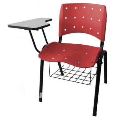 Imagem de Cadeira Universitária Plástica Vermelho Anatômica Com Porta Livros - U