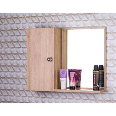 Imagem de Armário Para Banheiro Com Espelho Cor De Madeira Clara - Mercado das P