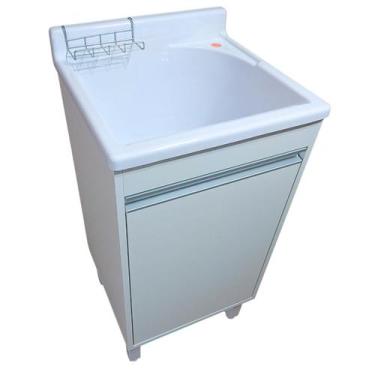 Imagem de Tanque de lavar roupa de fibra 25L Com Gabinete em MDF e Base para Tor