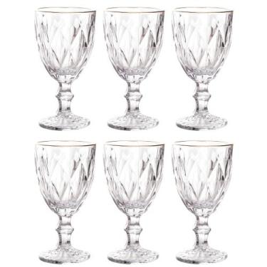 Imagem de Conjunto de 6 Taças para Água de Vidro com Fio de Ouro Diamond 325 ml 
