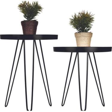Imagem de Conjunto Mesinha/lateral Preta De Ferro Para Sala - Restier Decor