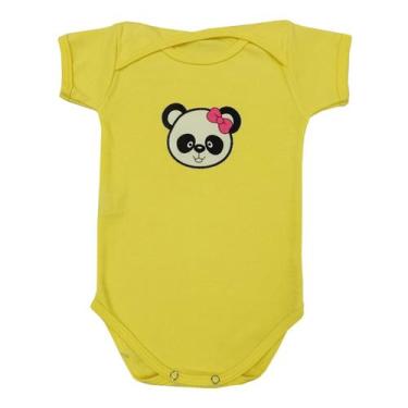Imagem de Body Bebê Manga Curta Panda Laço Rosa  - Generic, PP, Amarelo