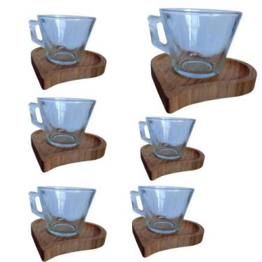 Imagem de Jogo Com 6 Xicaras Para Chá 180ml Com Pires De Coração Bambu - Papel M