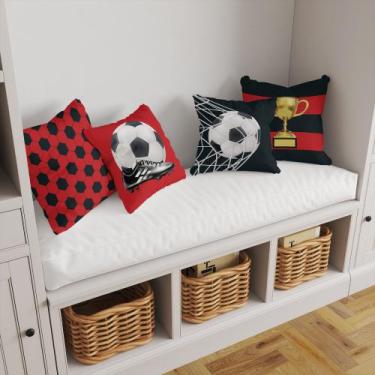 Imagem de Kit 4 Almofadas Decorativa COM ENCHIMENTO Futebol Rubro Negro Vermelho