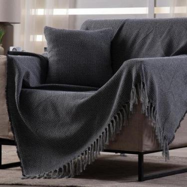 Imagem de Manta Decorativa Para Sofá Boho Hebrom Cinza Preta - FASTLAR, 140x250c