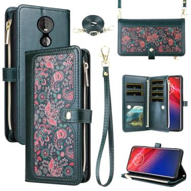 Imagem de Dswteny Capa carteira floral para Moto Z4/Moto Z 4 Play/MotoZ4 Force com alça de pulso alça de ombro flip suporte para cartão de crédito capa para celular Motorola 4Z Motoz4Play XT1980-4 2019 verde
