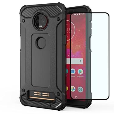 Imagem de HTXWXJC Capa de celular para Moto Z3 Play, protetor de tela HD, camada dupla híbrida fina TPU + PC, capa protetora à prova de choque para Motorola Moto Z3 Play, preta