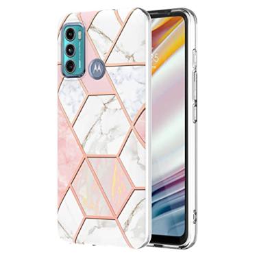 Imagem de Dinglijia Capa para Moto G60 G40 Fusion, TPU macio + padrão de mármore mosaico IMD, design fino, proteção de tela e câmera aprimorada para Moto G60/G40 Fusion YBPJ rosa e branco
