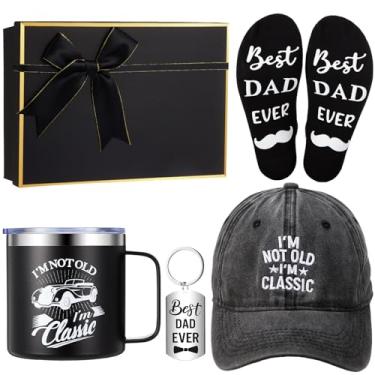 Imagem de Maiteenly Conjunto de 5 peças de presentes de pai presente de dia dos pais I'm Not Old I'm Classic boné de beisebol boné de beisebol caneca copo isolado 396 g chaveiro novidade meias antiderrapantes