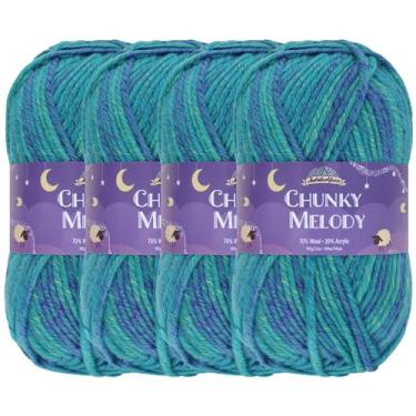Imagem de JubileeYarn Fio de Melodia Grosso - Mistura de Lã 100 g/novelo volumoso - Azul à beira-mar - 4 novelos