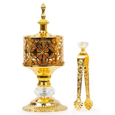 Imagem de Xisakaca Suporte de incenso, suporte de resina de incenso de carvão e olíbano, queimador de incenso Bakhoor, ideal para spa de ioga de aromaterapia, incensário de igreja cristã em casa, dourado