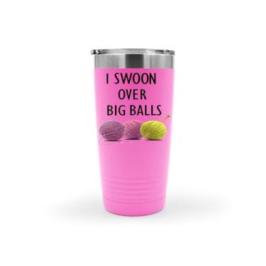 Imagem de SpreadPassion Copo de tricô I Swoon Over Big Balls, copo de aço inoxidável, copo isolado de 590 ml, ideia de presente de aniversário de Natal (rosa)