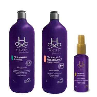 Imagem de Kit Shampoo Pro Neutro Condicionador Brilho e Desembaraço1l E Colonia Forever Vip 130ml Hydra Grommers Pet Society