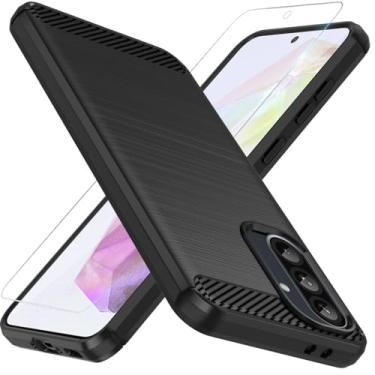 Imagem de Capa para Samsung Galaxy A36/A56 5G: com protetor de tela, capa protetora de borracha TPU flexível com absorção de choque (preto)