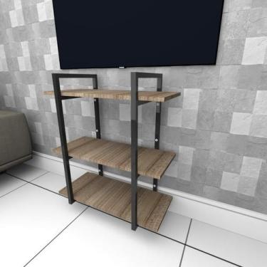 Imagem de Rack estilo industrial aço cor preto mdf 30cm cor amadeirado escuro mo