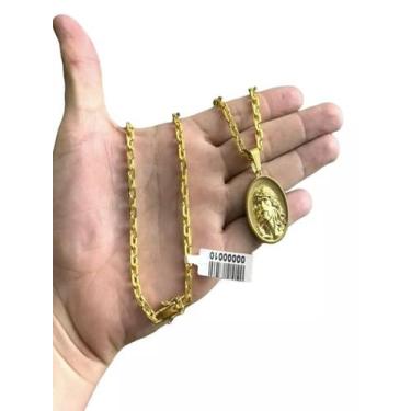 Imagem de Cordão 5mm Cadeado + Pingente Face Jesus Oval Banhado A Ouro - ToJoia1