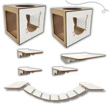 Imagem de Kit Playground De Gatos 2 Nichos 1 Ponte 4 Prateleiras Frente Gato - D