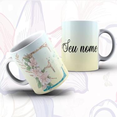 Imagem de Caneca Alfabeto Floral Glitter Personalizada Com Inicial E Nome Todas 