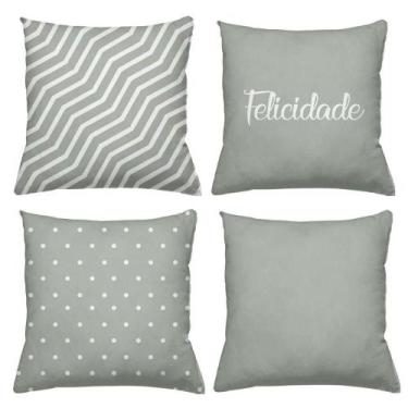 Imagem de Kit 4 Almofadas Decorativas Cheias 40x40cm Felicidade Gray - Deluzz