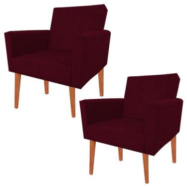 Imagem de Kit 02 Poltrona Decorativa Nina + Puff + Almofada Suede Bordo - BEATRI