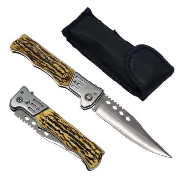 Imagem de Canivete Lenhador Aço Inoxidável Cabo Madeira e Lanterna Presente Pai 