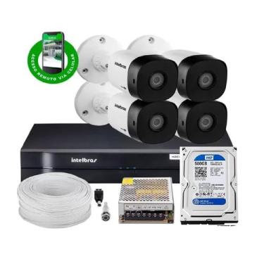 Imagem de Kit Cftv 4 Câmeras 1120B Bullet 720P Dvr 8 Canais Intelbras Mhdx + Hd 