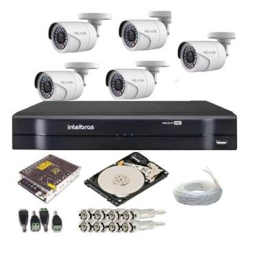 Imagem de KIT CFTV 5 CÂMERAS HILOOK Full Hd 1080p 2mp + DVR INTELBRAS MHDX 8 CAN