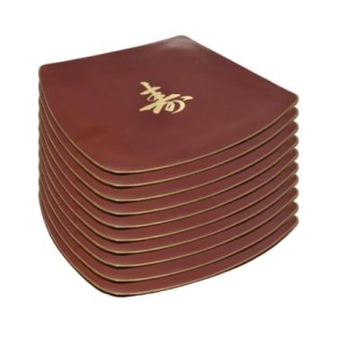 Imagem de Kit Jogo 10 Pratos Sushizara Comida Japonesa Sushi Vermelho 22x22cm - 