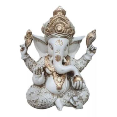 Imagem de Ganesha Grande Branca Deus Fortuna Prosperidade  Em Resina - Dr Decora