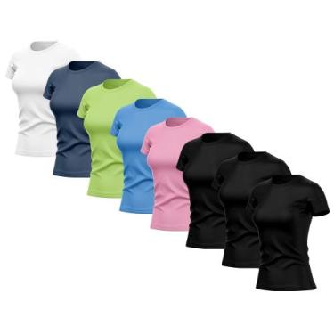 Imagem de Kit 8 Camisas Feminina Manga Curta Dry Fit Basica Lisa Proteção Solar 