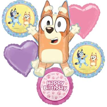 Imagem de Bingo and Bluey Girl Birthday Party Supplies Foil Balloon Bouquet Decorations 6pc