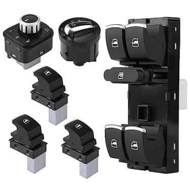 Imagem de Interruptor de controle mestre da janela elétrica, interruptor do farol Interruptor da janela lateral do motorista 6pcs farol cromado conjunto de interruptor do espelho da janela