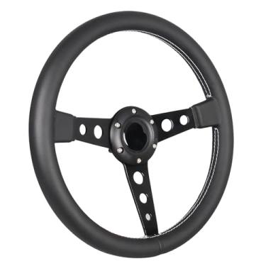 Imagem de GONMOT Volante Plano Car Drift com Punho de Couro Preto 14"/350 Mm Volante Esportivo de Corrida com Costura Branca