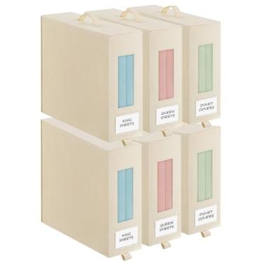 Imagem de Baesyhom Conjunto de lençóis com 6 organizadores e armazenamento, organizador de lençol dobrável (tamanho Queen e King) com alças resistentes, zíper e janela grande e transparente