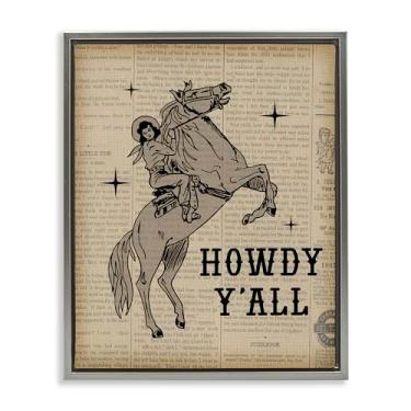 Imagem de Stupell Industries Howdy Y'all Vintage Newspaper Framed Floater Canvas Wall Art Design de Daniela Santiago, Moldura Flutuante Cinza, 43 x 53 cm