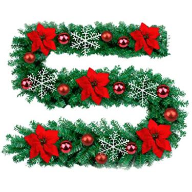 Imagem de Belas 270 cm/106 pol. guirlanda de natal artificial 230 ramos guirlanda de outono de vime para porta da frente guirlanda de parede de casa de fazenda para escritório de shopping diverso