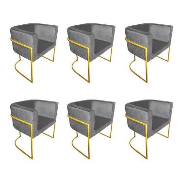 Imagem de Kit 6 Cadeiras De Jantar Premium Base De Ferro Dourada Veludo Cinza