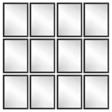 Imagem de Kit 12 Espelhos Decorativo 24x33 Com Moldura de Madeira Preta Branca Dourada ou Tabaco para Quarto Sala Banheiro Salão de Beleza Manicure Hall de Entrada (Preto)