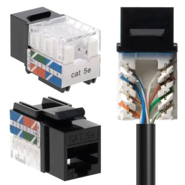 Imagem de SATMAXIMUM Conector de parede Ethernet Cat5e Keystone Punch Down UTP 45 graus (terminação mais fácil do que 90 graus), terminação de velocidade de perfil fino RJ45 preto angular de 45° (pacote com 10)